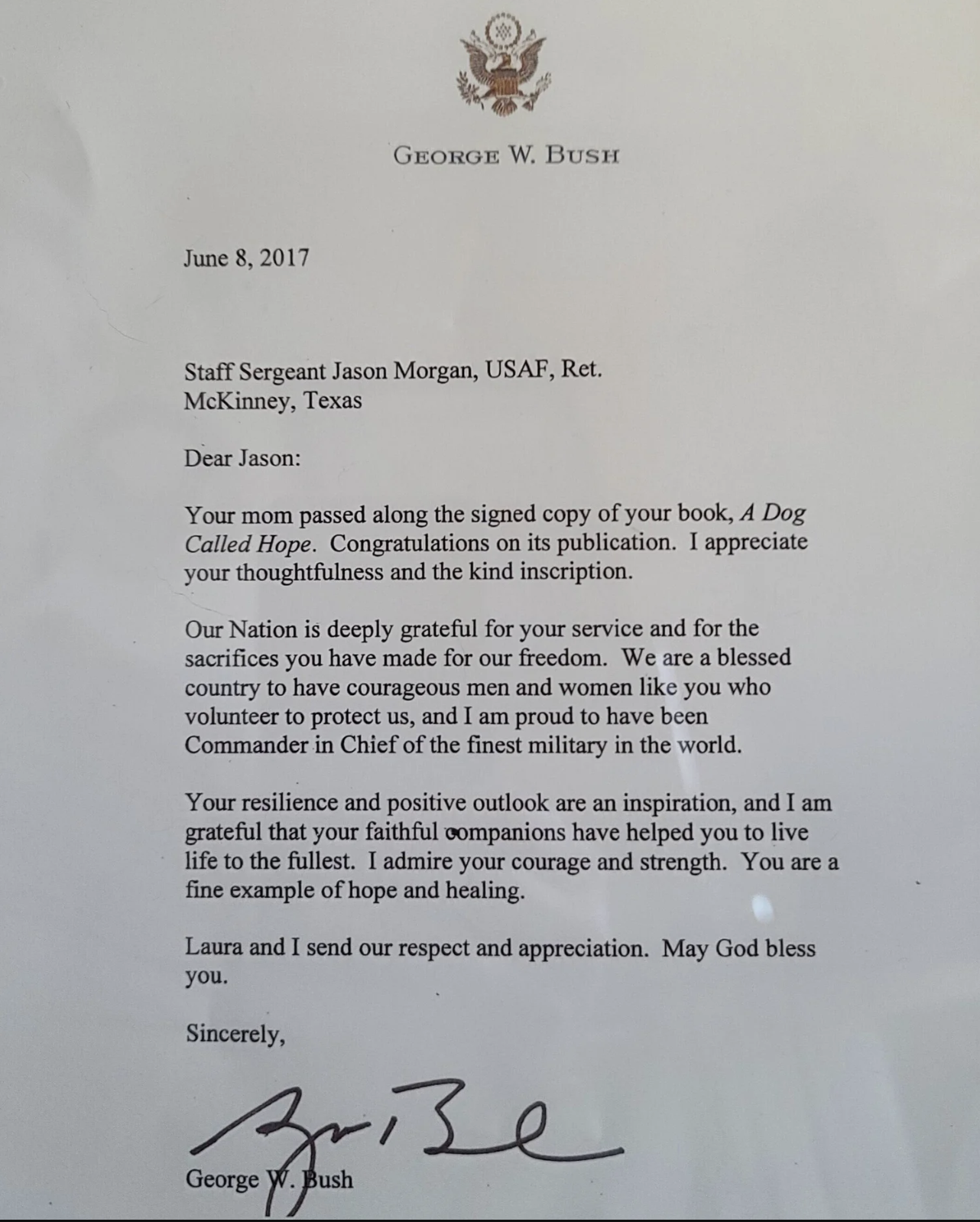 Letter from President George W. Bush to Jason Morgan